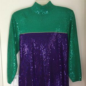 St. John Green and Purple Long Sleeve Knit Dress